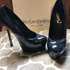 Authentic YSL Tribute platform pumps in blue